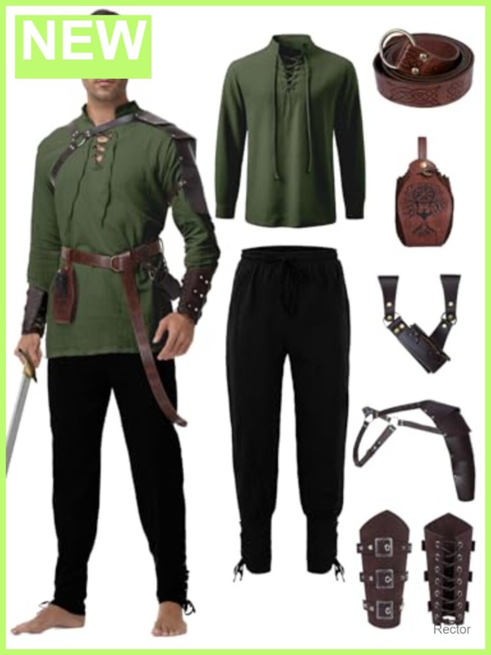 Men's 8 Piece Medieval Renaissance Viking Pirate Costume Set PU Leather
